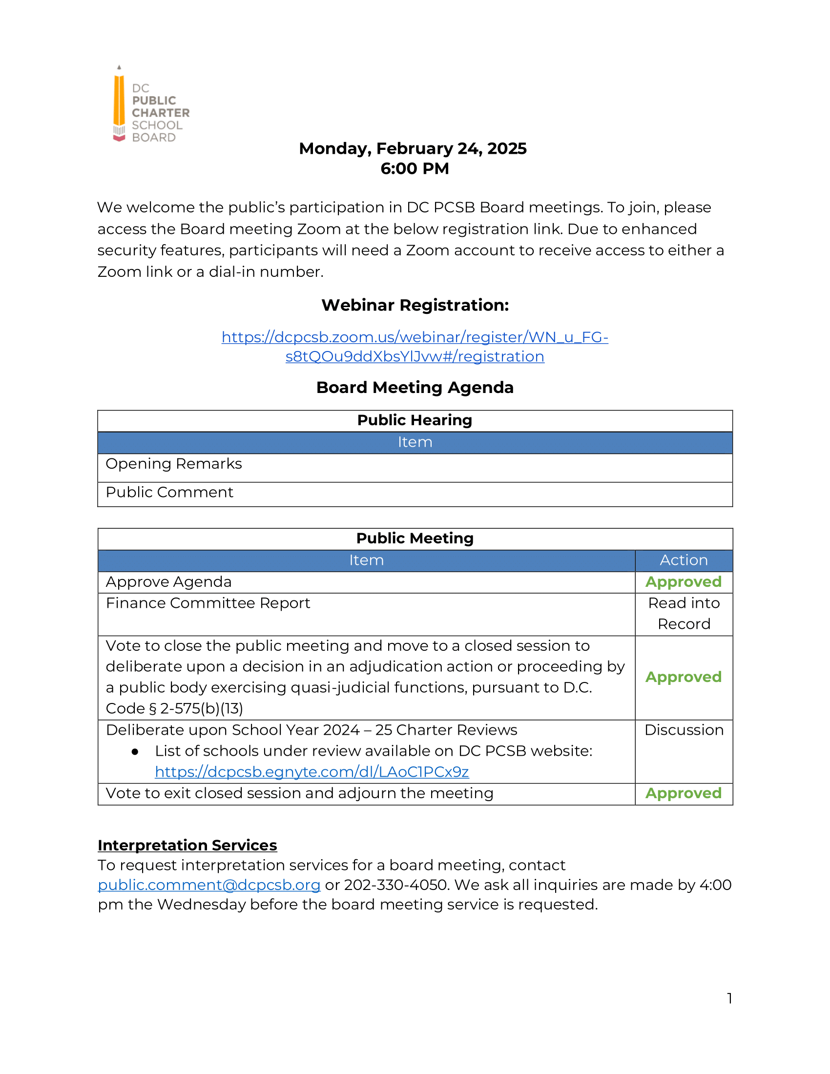 Board Meeting February 2025 Dc Pcsb